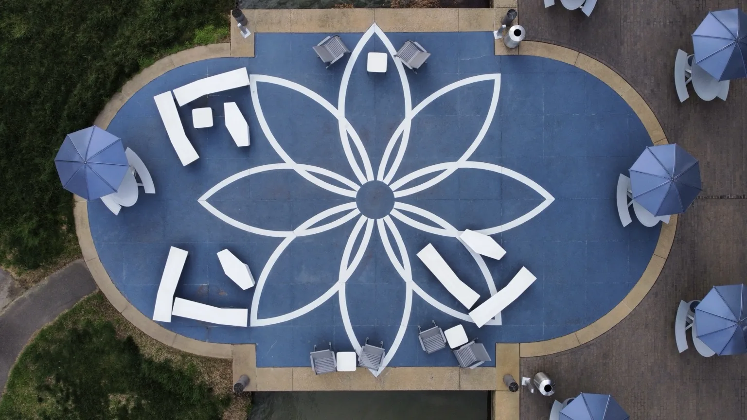 Top-down aerial view of a geometric plaza