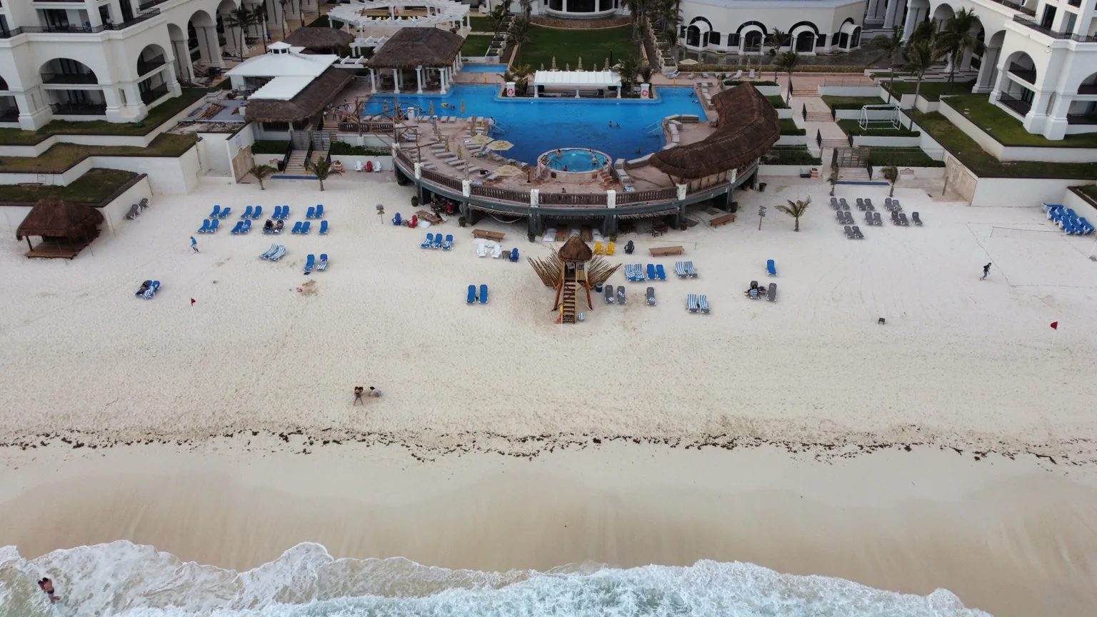 Aerial view of a beachfront resort